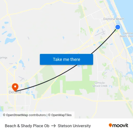Beach & Shady Place Ob to Stetson University map