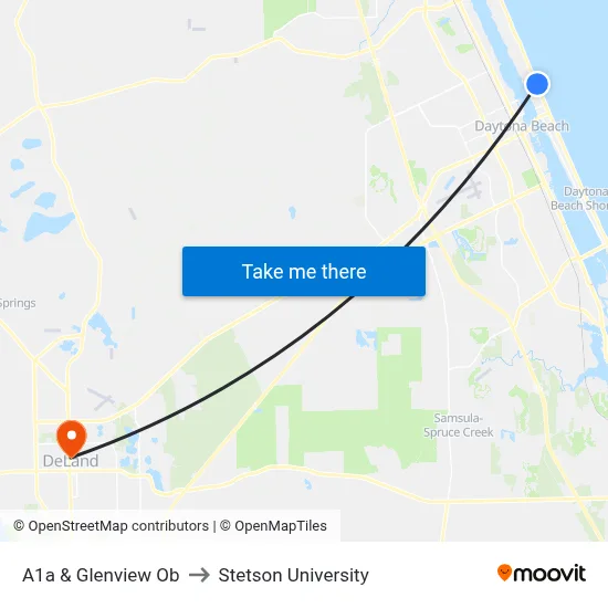 A1a & Glenview Ob to Stetson University map