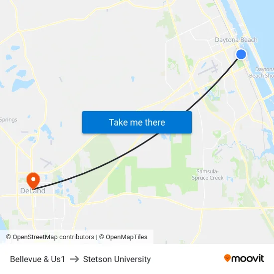 Bellevue & Us1 to Stetson University map