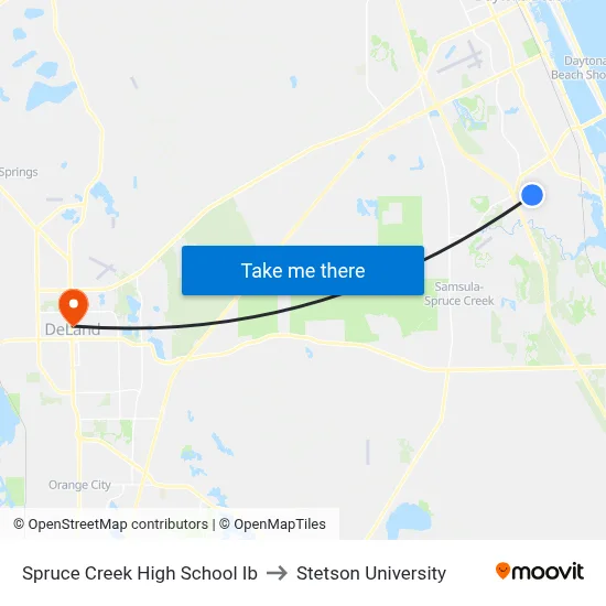 Spruce Creek High School Ib to Stetson University map