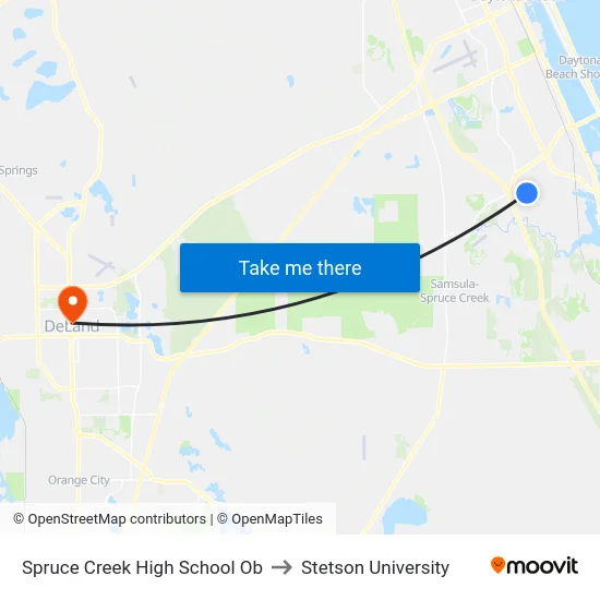 Spruce Creek High School Ob to Stetson University map