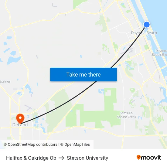 Halifax & Oakridge Ob to Stetson University map