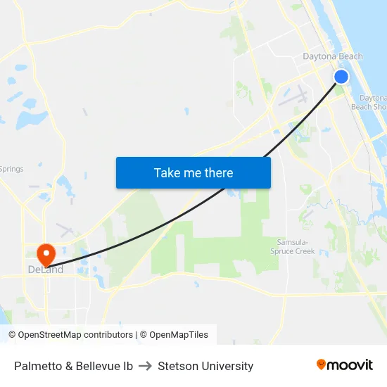 Palmetto & Bellevue Ib to Stetson University map