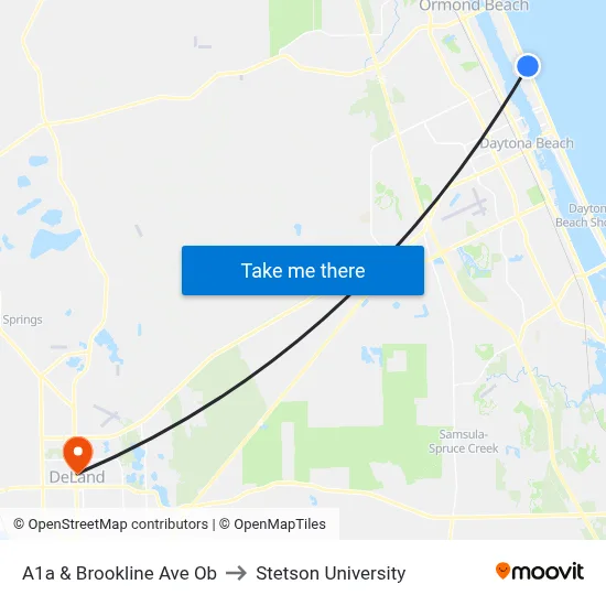 A1a & Brookline Ave Ob to Stetson University map