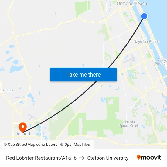 Red Lobster Restaurant/A1a Ib to Stetson University map