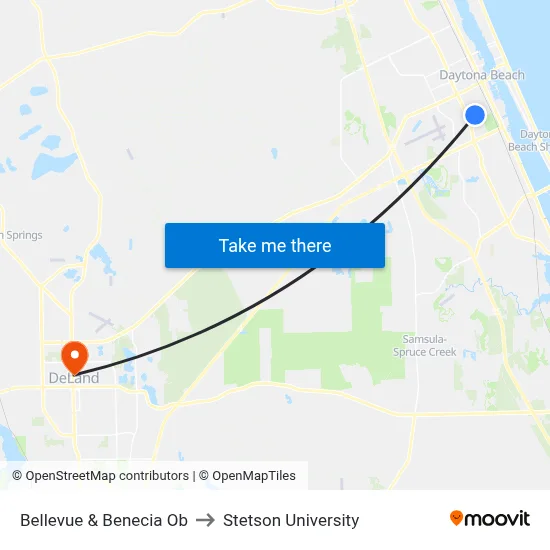 Bellevue & Benecia Ob to Stetson University map