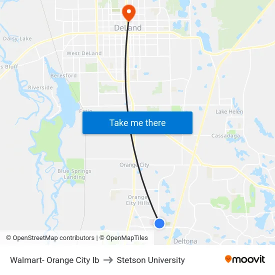 Walmart- Orange City Ib to Stetson University map