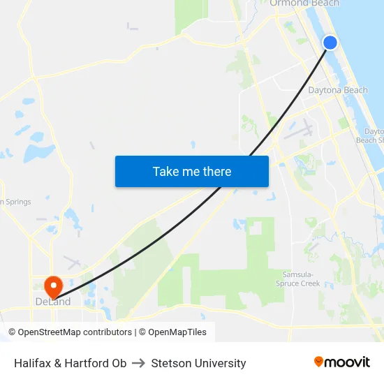 Halifax & Hartford Ob to Stetson University map