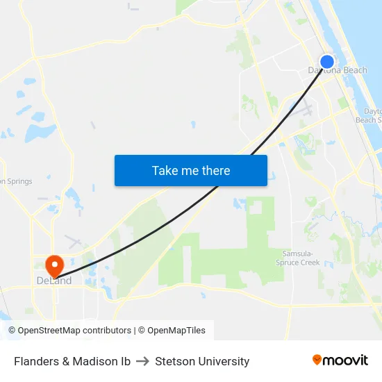Flanders & Madison Ib to Stetson University map