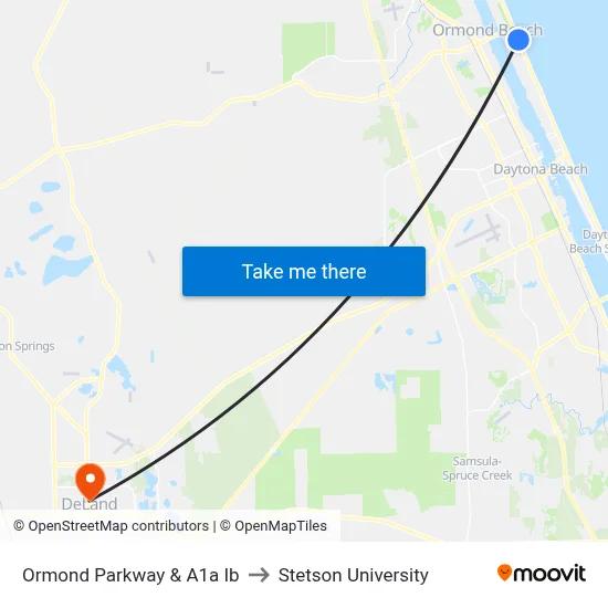 Ormond Parkway & A1a Ib to Stetson University map