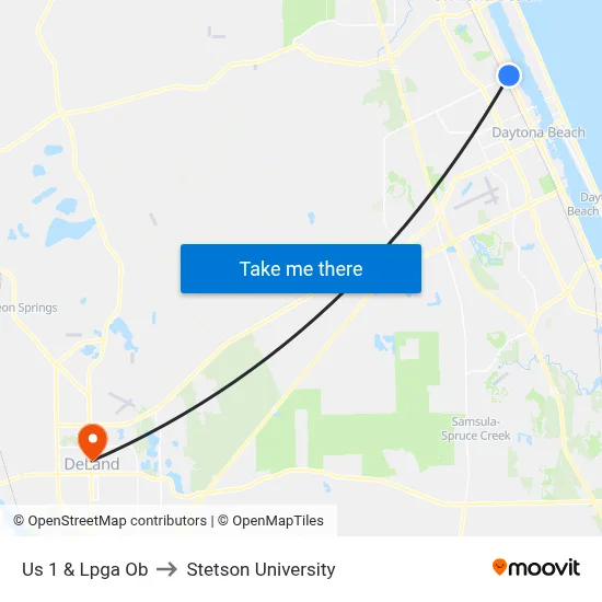 Us 1 & Lpga Ob to Stetson University map