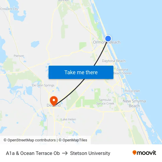 A1a & Ocean Terrace Ob to Stetson University map