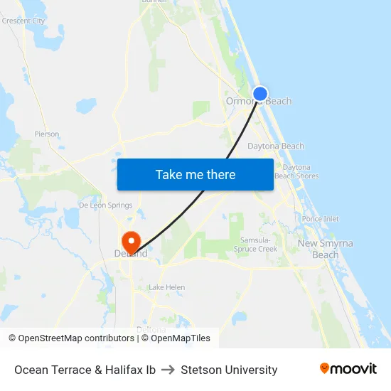 Ocean Terrace & Halifax Ib to Stetson University map