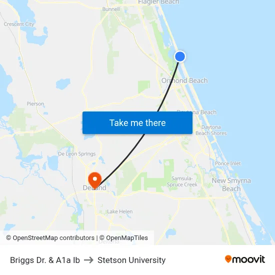 Briggs Dr. & A1a Ib to Stetson University map