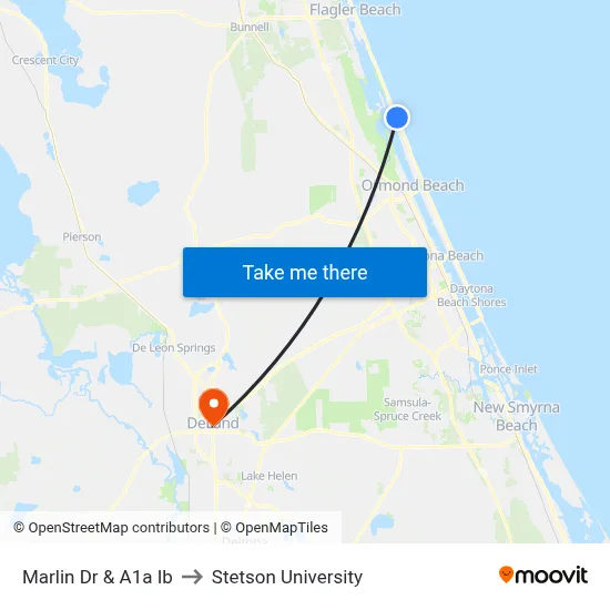 Marlin Dr & A1a Ib to Stetson University map