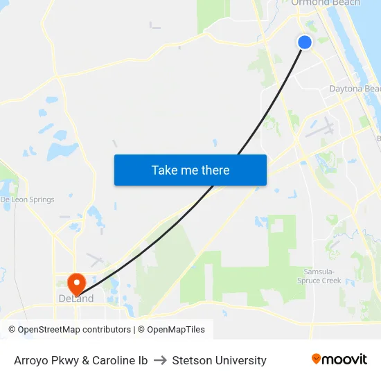 Arroyo Pkwy & Caroline Ib to Stetson University map