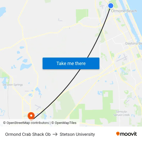 Ormond Crab Shack Ob to Stetson University map