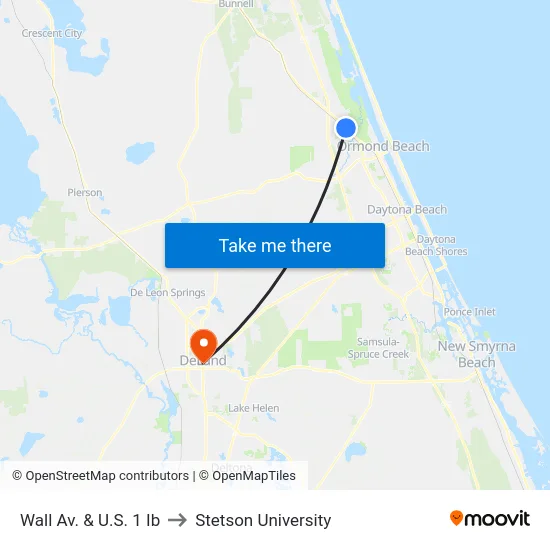 Wall Av. & U.S. 1 Ib to Stetson University map