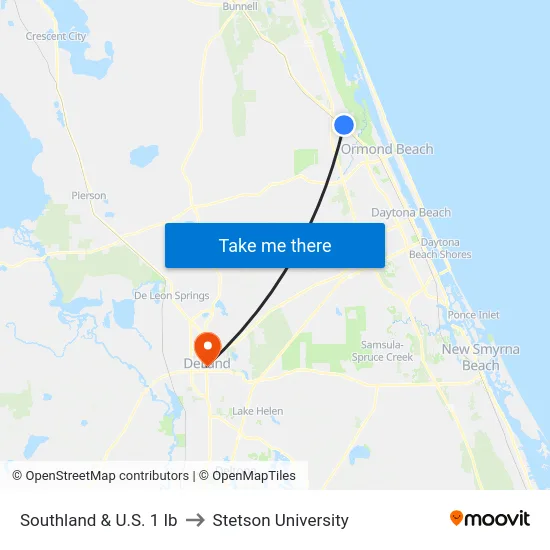 Southland & U.S. 1 Ib to Stetson University map