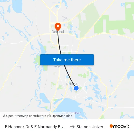 E Hancock Dr & E Normandy Blvd Ob to Stetson University map
