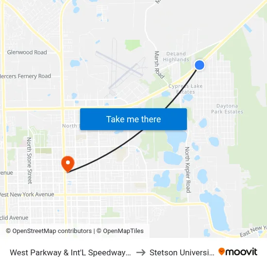 West Parkway & Int'L Speedway Ib to Stetson University map