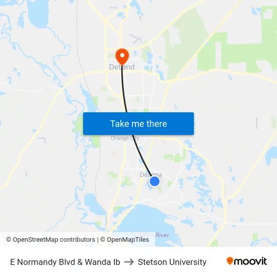 E Normandy Blvd & Wanda Ib to Stetson University map