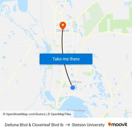 Deltona Blvd & Cloverleaf Blvd Ib to Stetson University map
