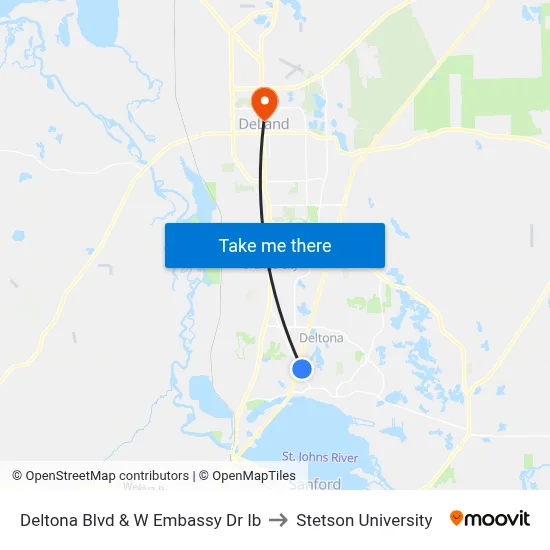 Deltona Blvd & W Embassy Dr Ib to Stetson University map