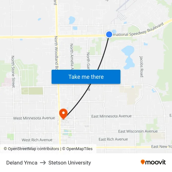 Deland Ymca to Stetson University map