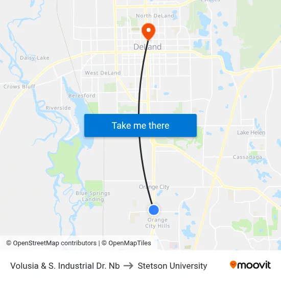 Volusia & S. Industrial Dr. Nb to Stetson University map