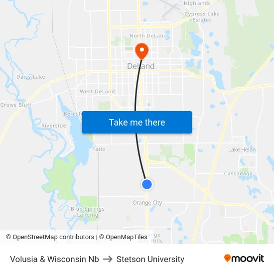 Volusia & Wisconsin Nb to Stetson University map