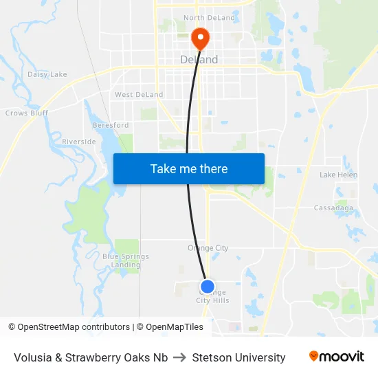 Volusia & Strawberry Oaks Nb to Stetson University map