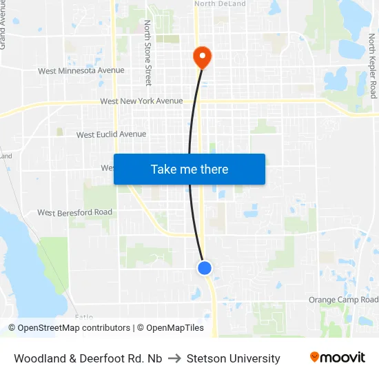 Woodland & Deerfoot Rd. Nb to Stetson University map