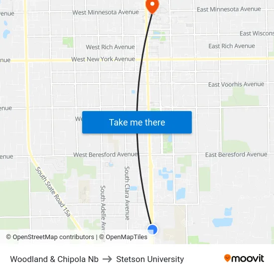 Woodland & Chipola Nb to Stetson University map