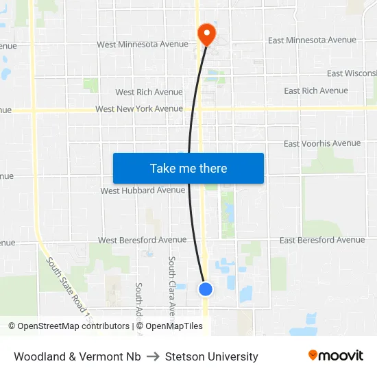 Woodland & Vermont Nb to Stetson University map