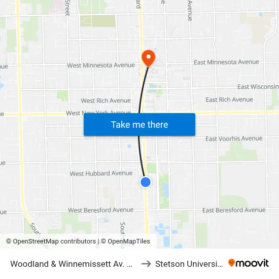 Woodland & Winnemissett Av. Nb to Stetson University map