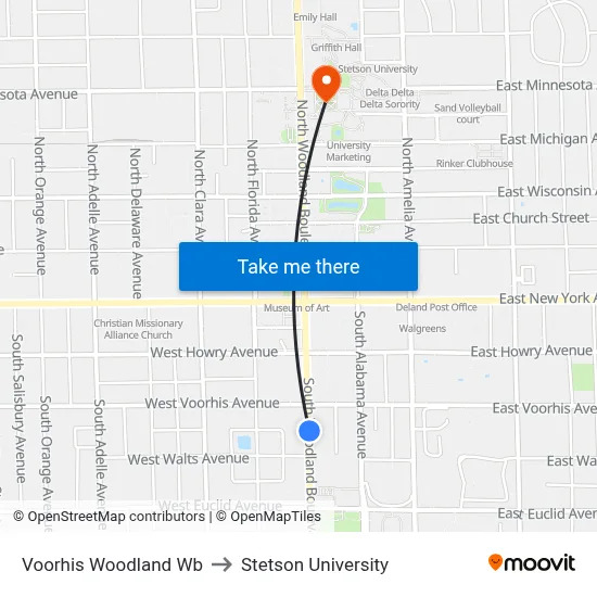 Voorhis  Woodland Wb to Stetson University map