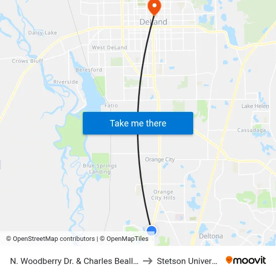 N. Woodberry Dr. & Charles Beall Ob to Stetson University map