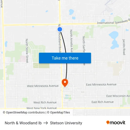 North & Woodland Ib to Stetson University map