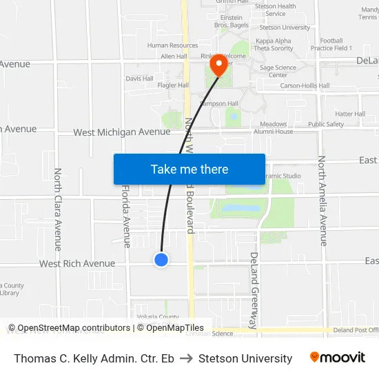 Thomas C. Kelly Admin. Ctr. Eb to Stetson University map