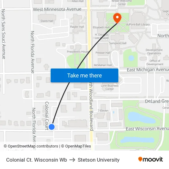 Colonial Ct. Wisconsin Wb to Stetson University map
