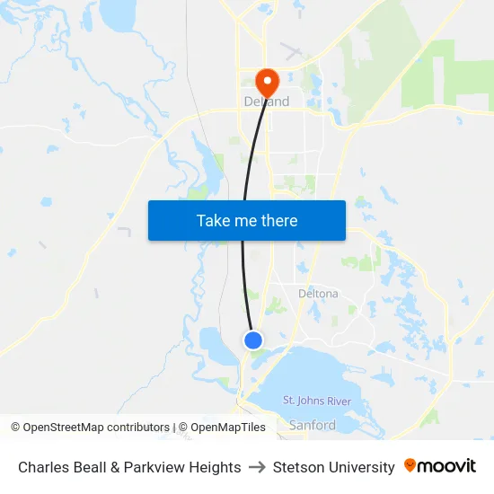 Charles Beall & Parkview Heights to Stetson University map
