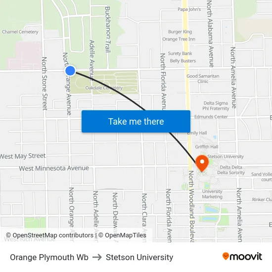 Orange  Plymouth Wb to Stetson University map
