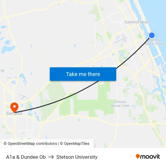 A1a & Dundee Ob to Stetson University map