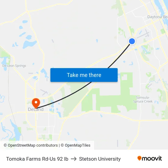 Tomoka Farms Rd-Us 92 Ib to Stetson University map