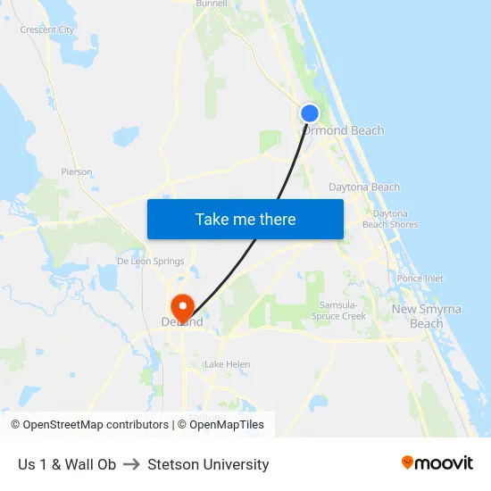Us 1 & Wall Ob to Stetson University map