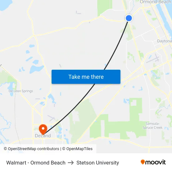 Walmart - Ormond Beach to Stetson University map