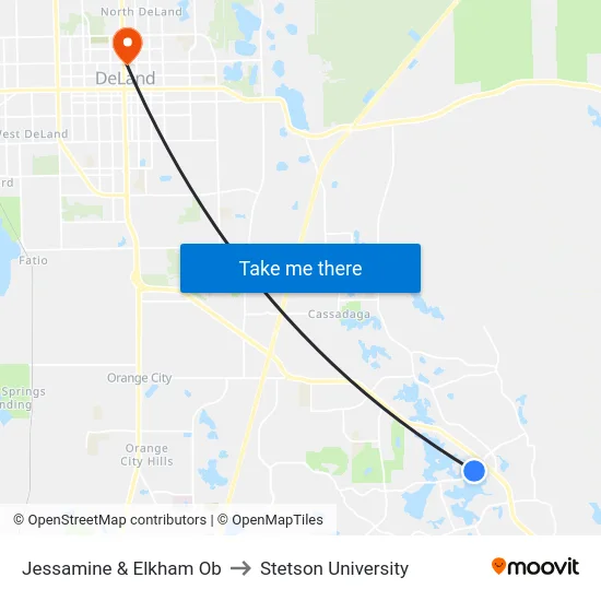 Jessamine & Elkham Ob to Stetson University map