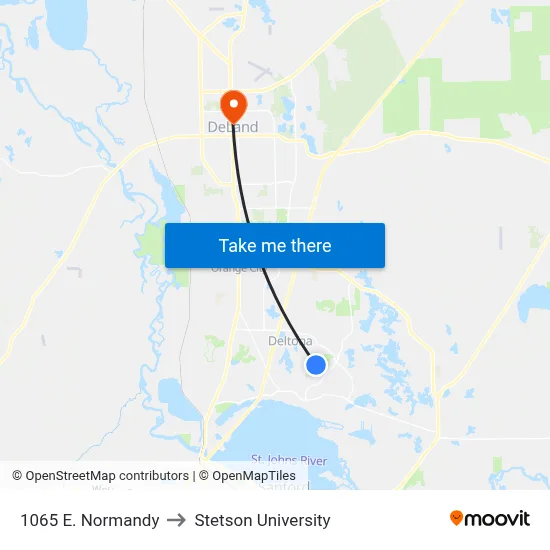 1065 E. Normandy to Stetson University map