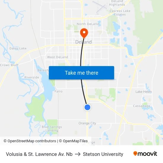 Volusia & St. Lawrence Av. Nb to Stetson University map